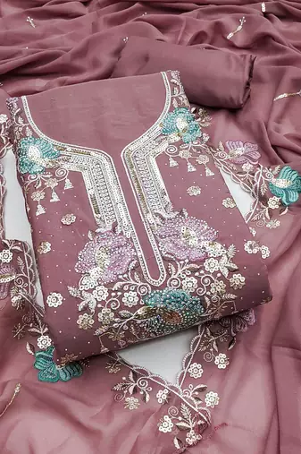 Lavender sequins georgette semi stitched churidar dress-materials