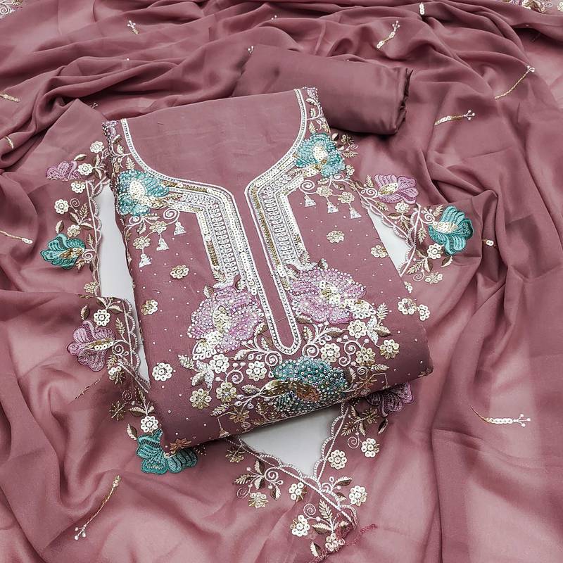 Lavender sequins georgette semi stitched churidar dress-materials