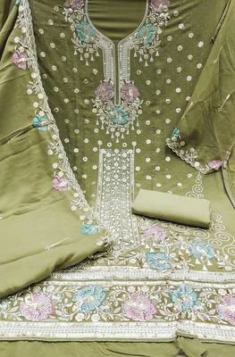 Light-green sequins georgette churidar dress-materials 2