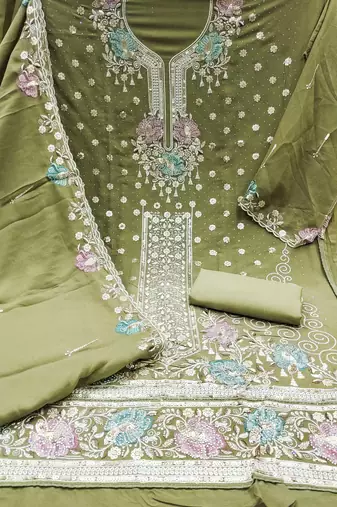 Light-green sequins georgette churidar dress-materials