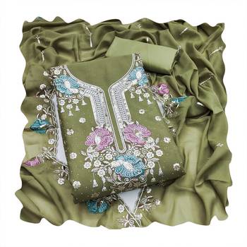 Light-green sequins georgette churidar dress-materials 4