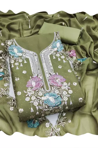 Light-green sequins georgette churidar dress-materials