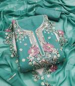 Sea-green sequins georgette semi stitched churidar dress-materials