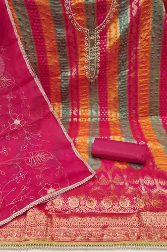 Multicolor hand embroidery jacquard semi stitched churidar dress-materials