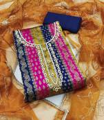 Multicolor hand embroidery jacquard semi stitched churidar dress-materials