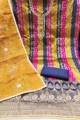Multicolor hand embroidery jacquard churidar dress-materials
