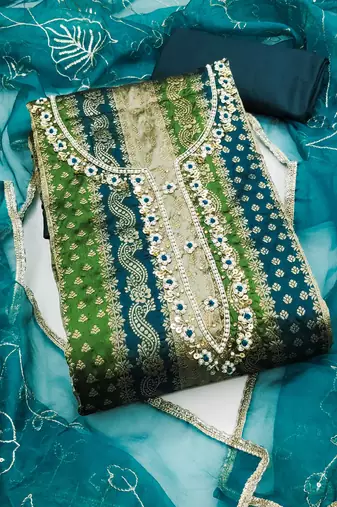 Multicolor hand embroidery jacquard semi stitched churidar dress-materials