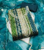 Multicolor hand embroidery jacquard semi stitched churidar dress-materials