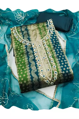 Multicolor hand embroidery jacquard churidar dress-materials