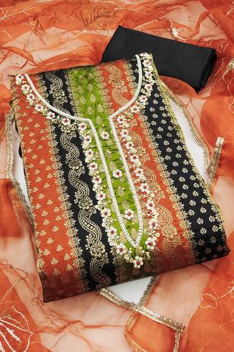 Multicolor hand embroidery jacquard semi stitched churidar dress-materials