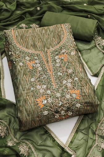 Multicolor hand embroidery cotton silk semi stitched churidar dress-materials