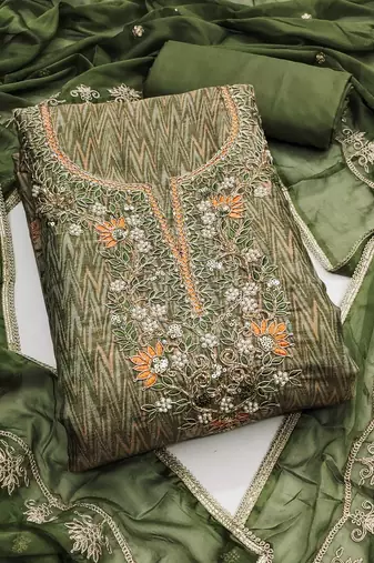 Multicolor hand embroidery cotton silk semi stitched churidar dress-materials