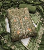 Multicolor hand embroidery cotton silk semi stitched churidar dress-materials