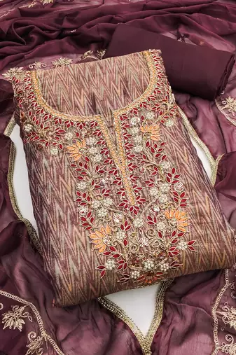 Multicolor hand embroidery cotton silk semi stitched churidar dress-materials