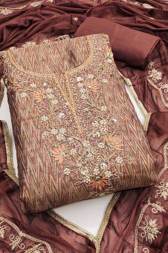 Multicolor hand embroidery cotton silk semi stitched churidar dress-materials