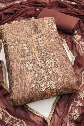 Multicolor hand embroidery cotton silk semi stitched churidar dress-materials