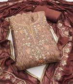 Multicolor hand embroidery cotton silk semi stitched churidar dress-materials