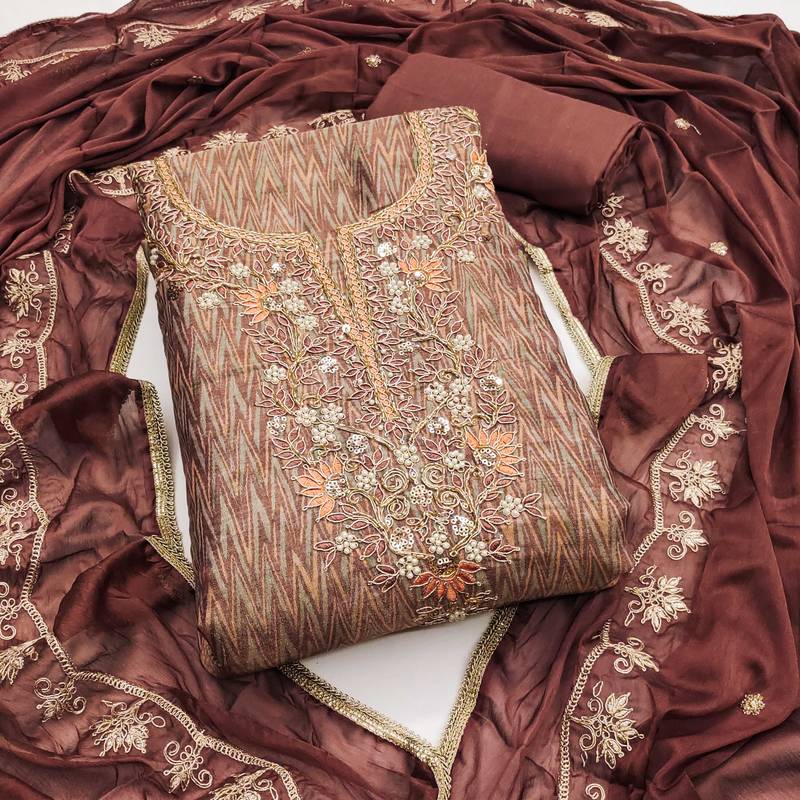 Multicolor hand embroidery cotton silk semi stitched churidar dress-materials