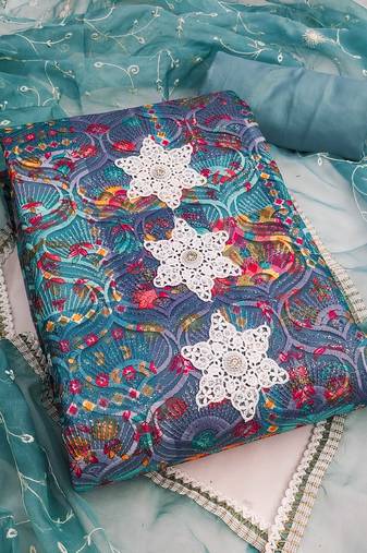 Multicolor sequins cotton silk semi stitched churidar dress-materials