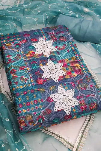 Multicolor sequins cotton silk semi stitched churidar dress-materials