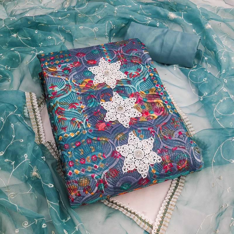 Multicolor sequins cotton silk semi stitched churidar dress-materials