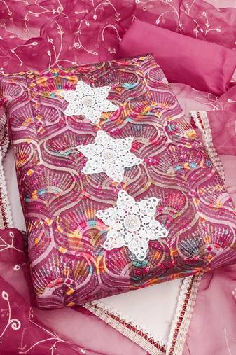 Multicolor sequins cotton silk semi stitched churidar dress-materials