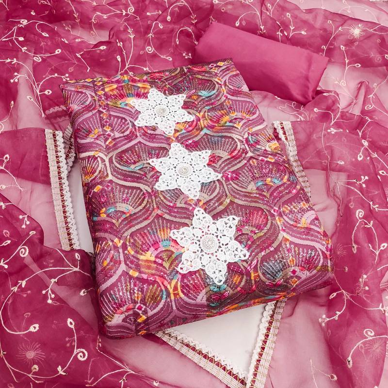 Multicolor sequins cotton silk semi stitched churidar dress-materials