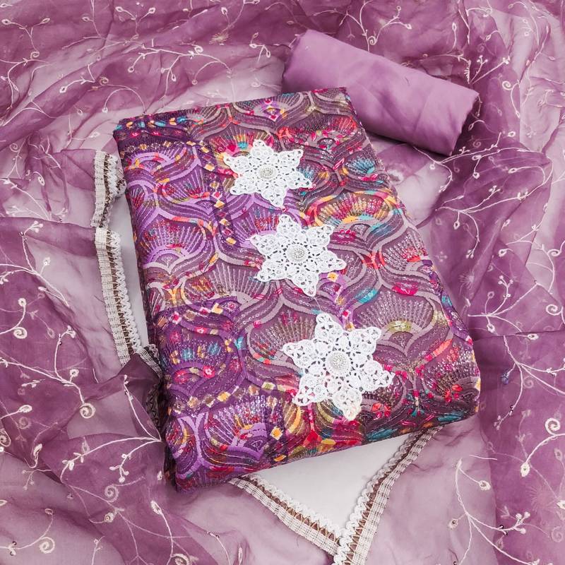 Multicolor sequins cotton silk semi stitched churidar dress-materials