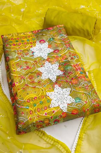 Multicolor sequins cotton silk semi stitched churidar dress-materials