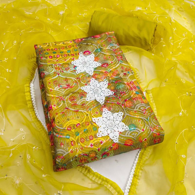 Multicolor sequins cotton silk semi stitched churidar dress-materials