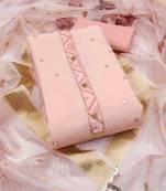 Peach embroidered cotton silk semi stitched churidar dress-materials