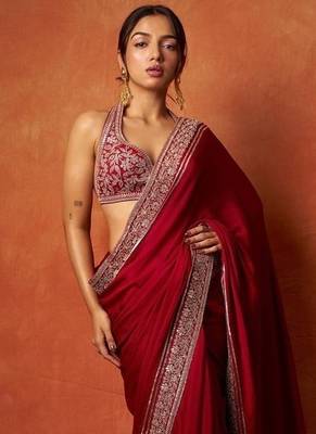 Red Color Embroidered Rangoli Silk Saree 1