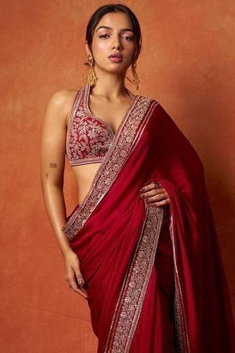 Red Color Embroidered Rangoli Silk Saree