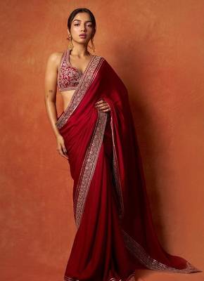 Red Color Embroidered Rangoli Silk Saree 2