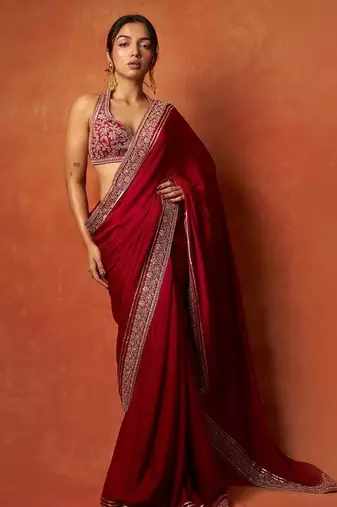 Red Color Embroidered Rangoli Silk Saree