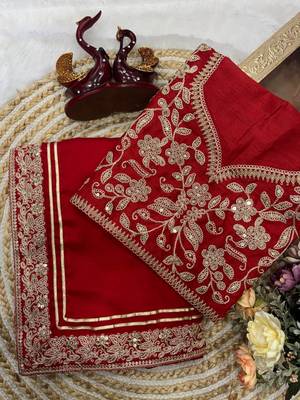 Red Color Embroidered Rangoli Silk Saree 3