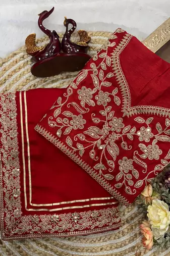 Red Color Embroidered Rangoli Silk Saree