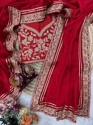 Red Color Embroidered Rangoli Silk Saree 4