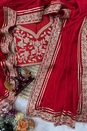 Red Color Embroidered Rangoli Silk Saree