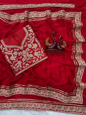Red Color Embroidered Rangoli Silk Saree 5
