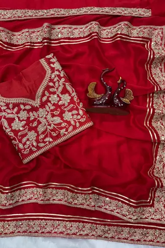 Red Color Embroidered Rangoli Silk Saree
