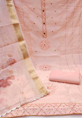 Peach embroidered cotton silk churidar dress-materials 2