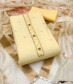 Light-yellow embroidered cotton silk semi stitched churidar dress-materials