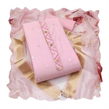 Pink embroidered cotton silk churidar dress-materials 4