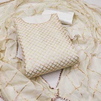 White embroidered chanderi churidar dress-materials 1