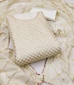 White embroidered chanderi semi stitched churidar dress-materials