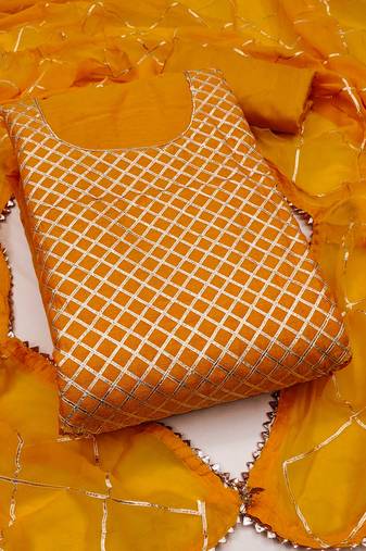 Orange embroidered chanderi semi stitched churidar dress-materials