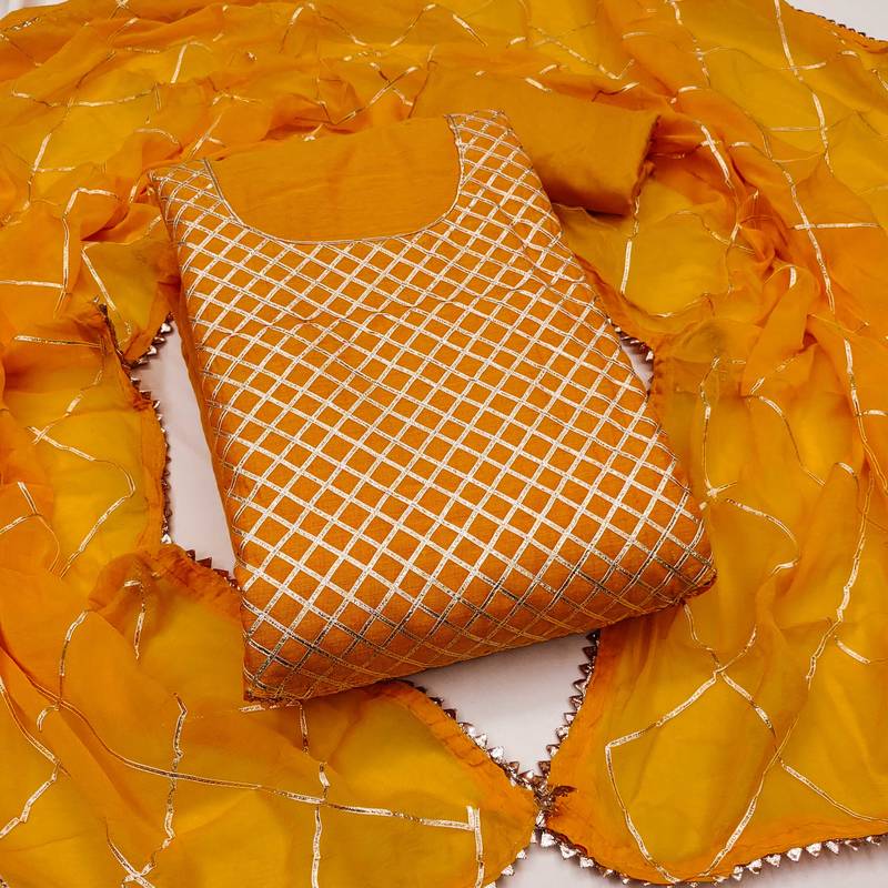 Orange embroidered chanderi semi stitched churidar dress-materials