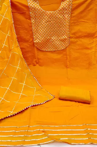 Orange embroidered chanderi churidar dress-materials