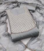 Grey embroidered chanderi semi stitched churidar dress-materials